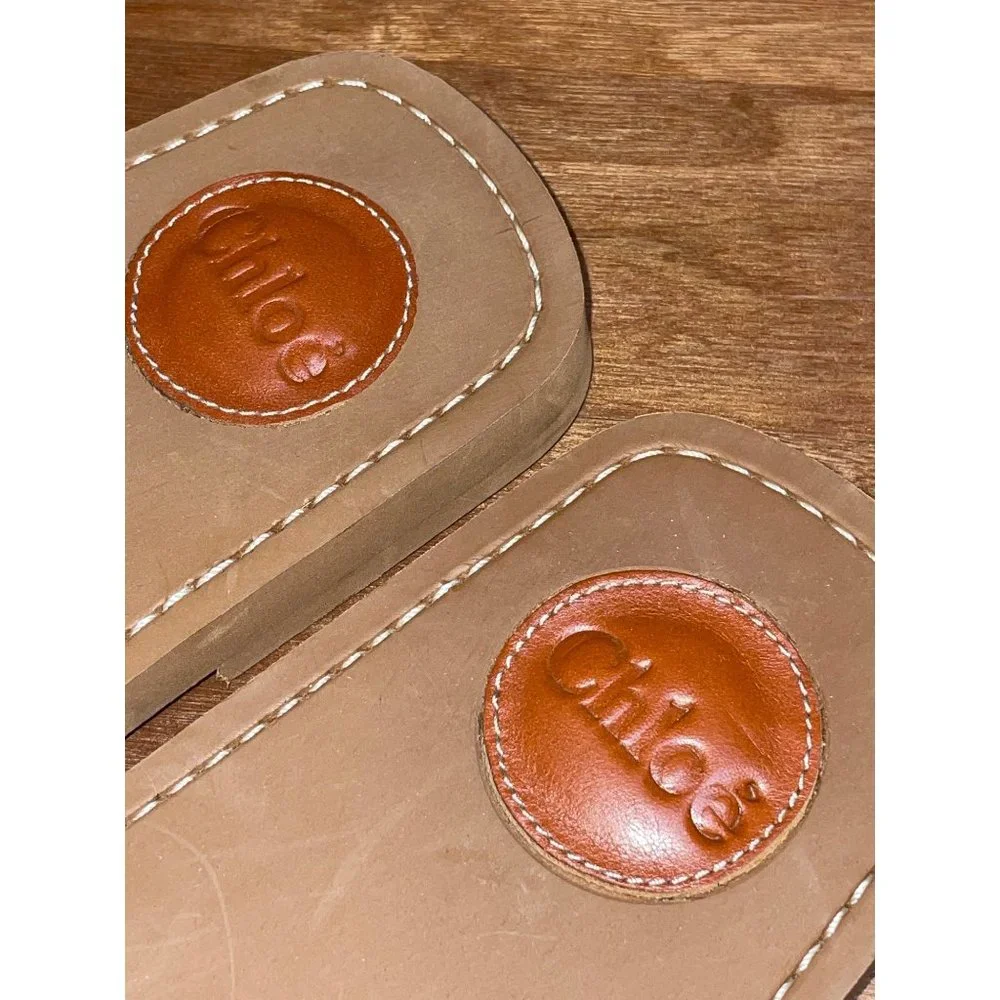Chloé Brown Leather Slide Sandals with Cream Logo Straps - Picture 9 of 15